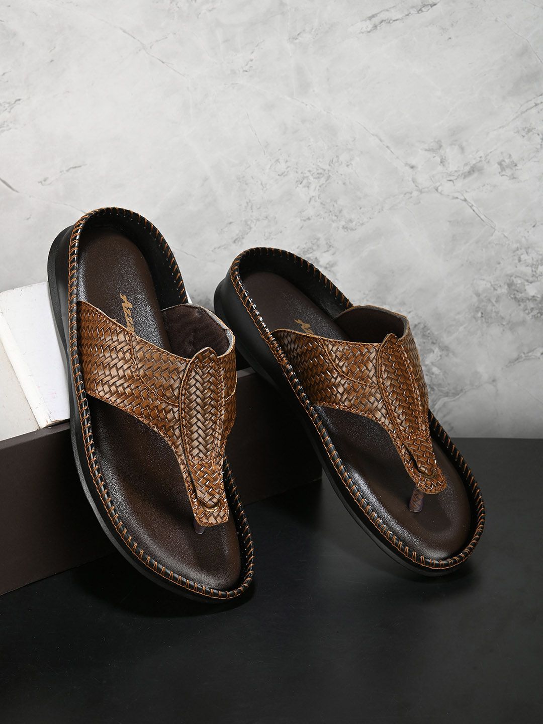 Azzaro Black Men Woven Design Comfort Sandals-picture-40