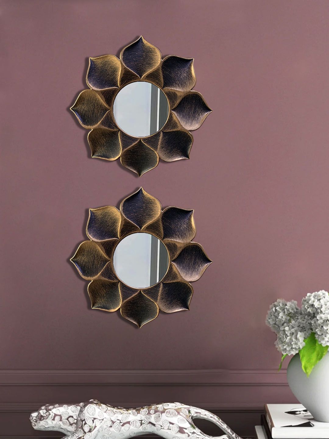 Art Street 2 Pieces Brown Lotus Petal Decorative Wall Mirrors-image-12