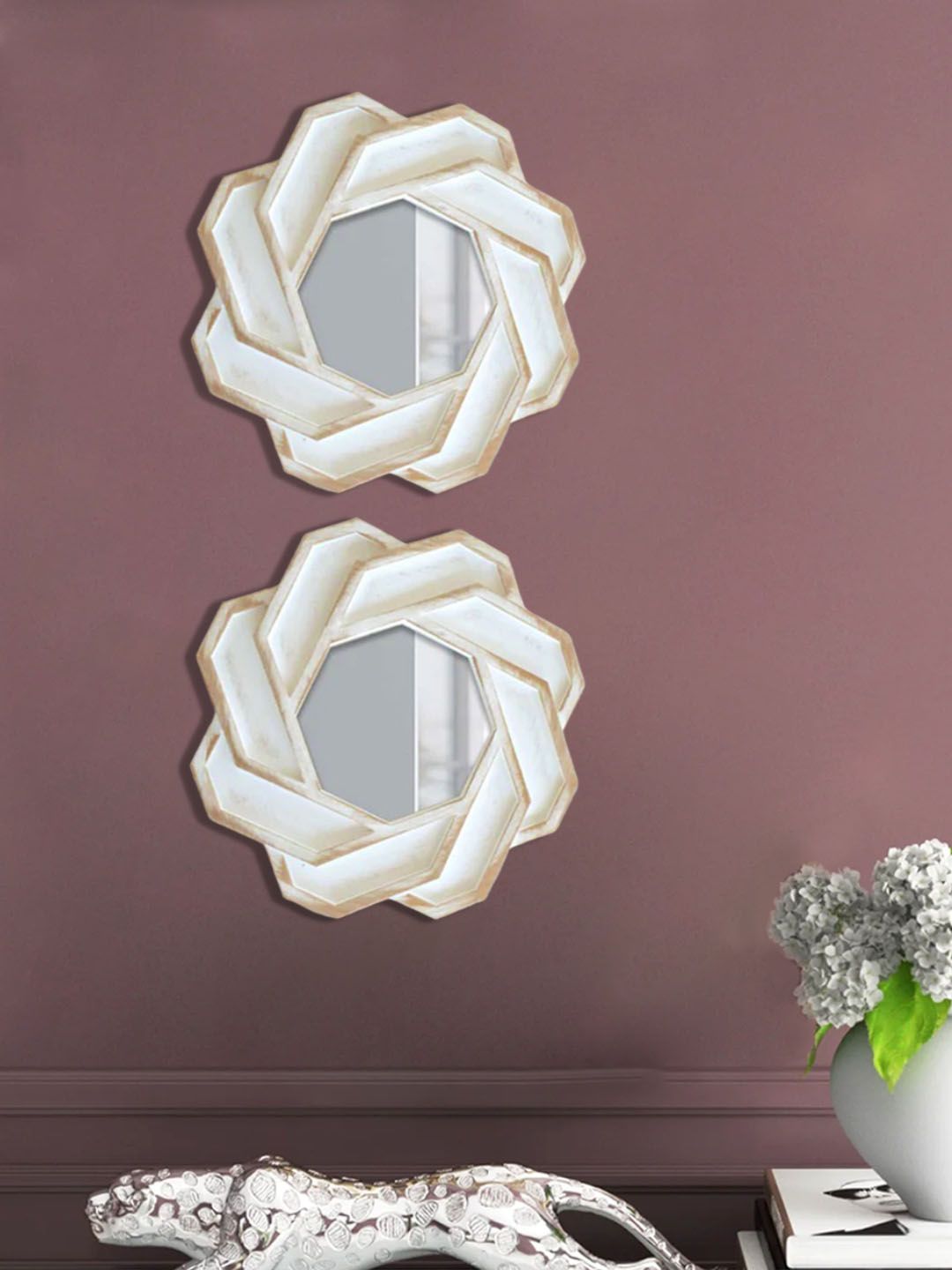 Art Street 2 Pieces White Round Framed Decorative Wall Mirrors-picture-35