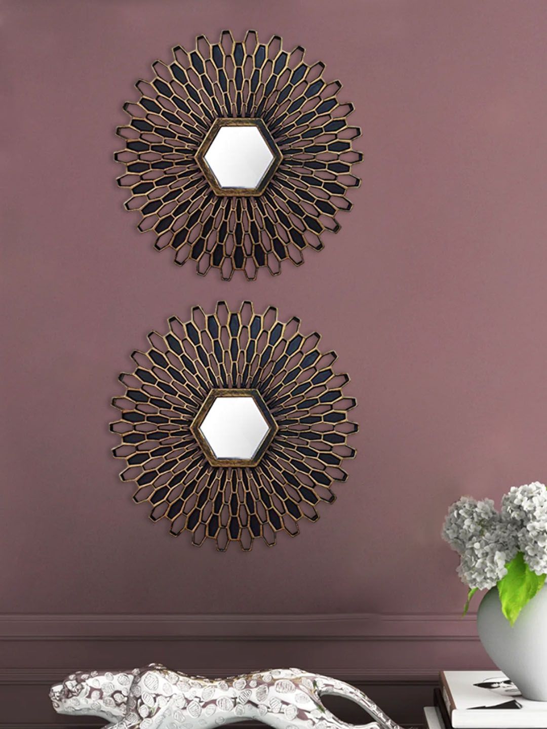 Art Street 2-Pcs Brown Round Framed Decorative Wall Mirrors-image-42