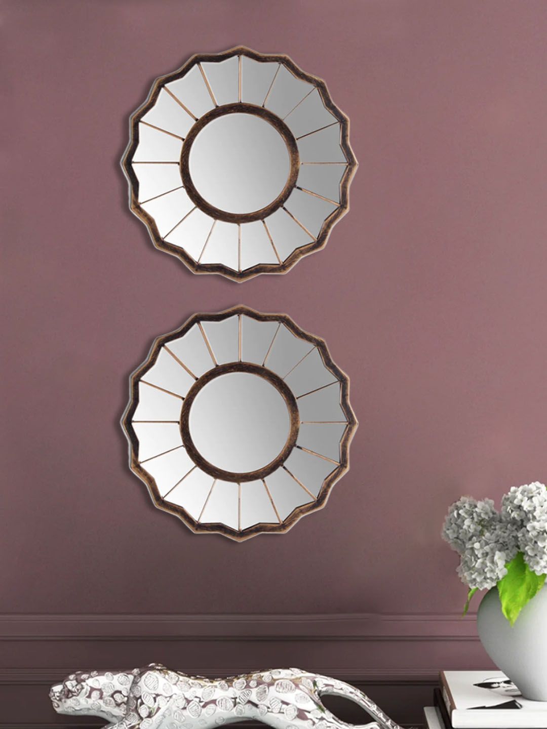 Art Street 2 Pieces Brown Round Framed Decorative Wall Mirrors-picture-31