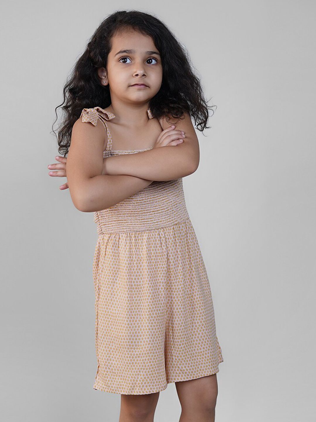 Biglilpeople Girls Geometric Printed Smocked Cotton Playsuit-image-24