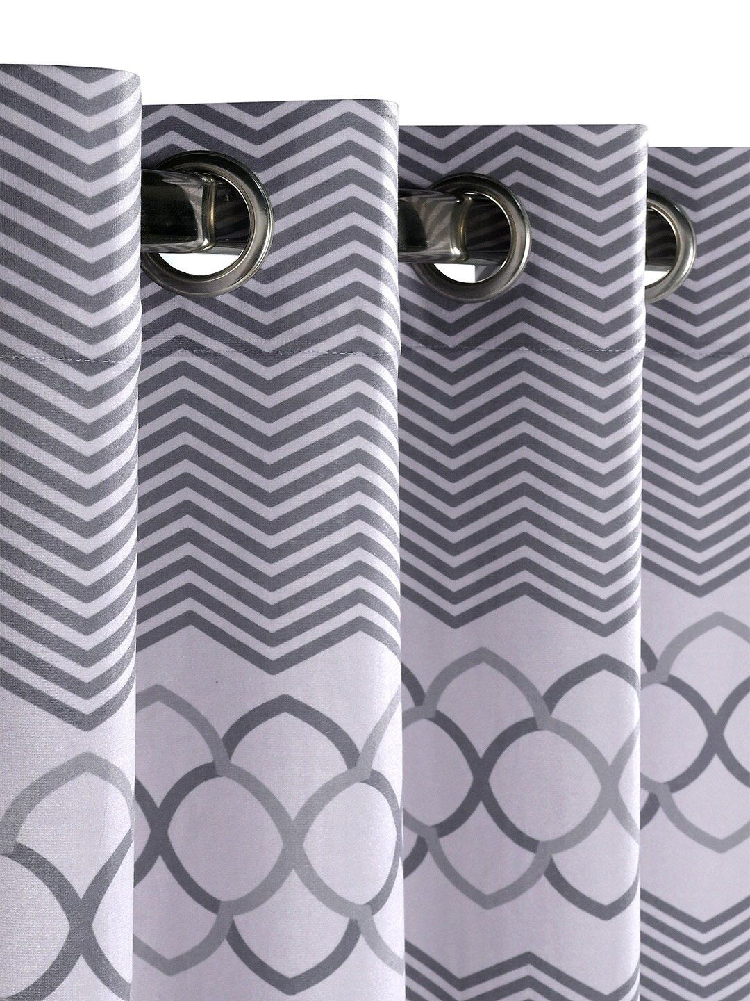 Saral Home Quite Space Silver-Toned & Grey Printed Black Out Velvet Long Door Curtain-picture-24
