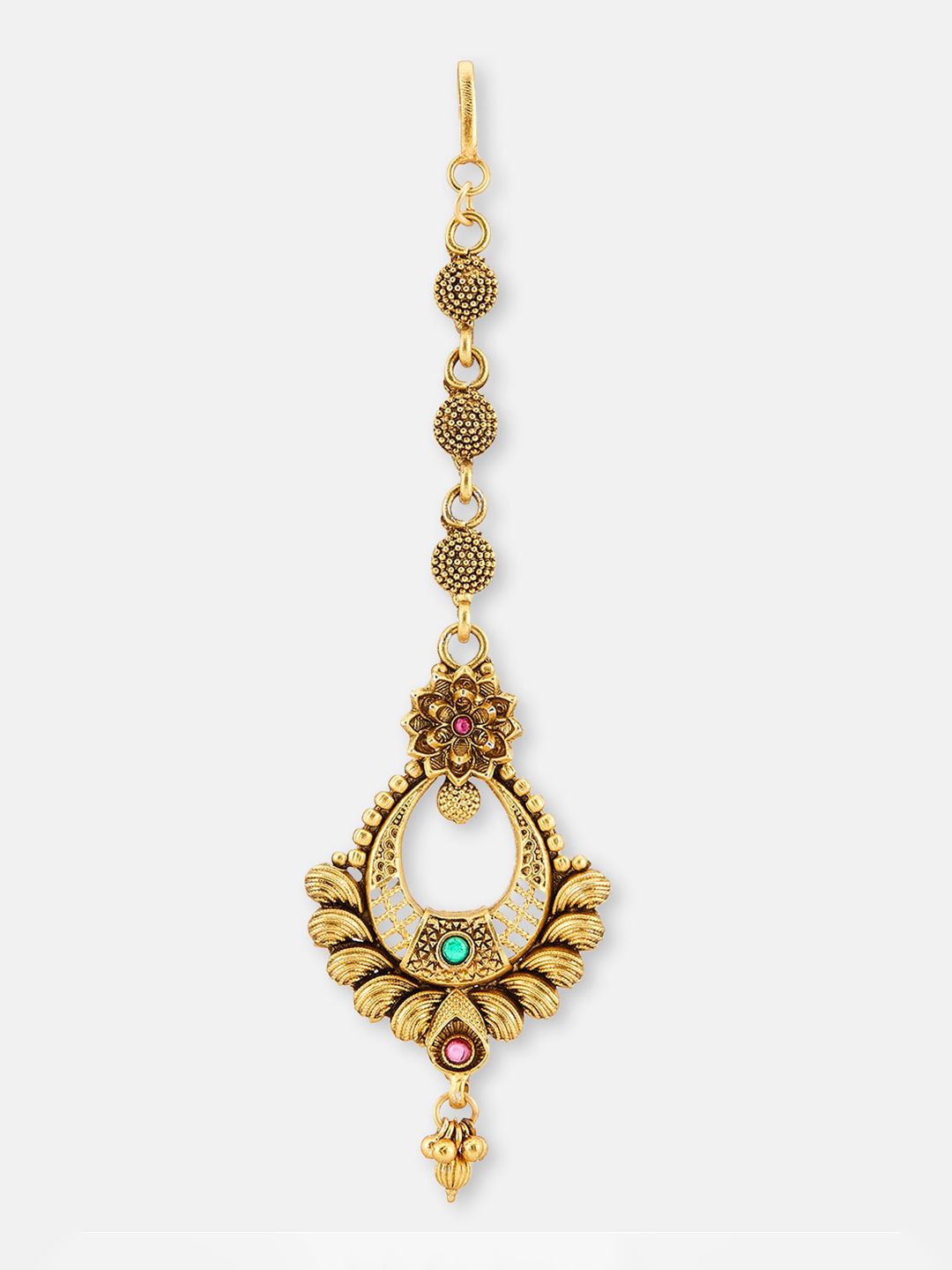 ATIBELLE Set Of 3 Gold-Plated Stone Studded & Beaded Maang Tikka