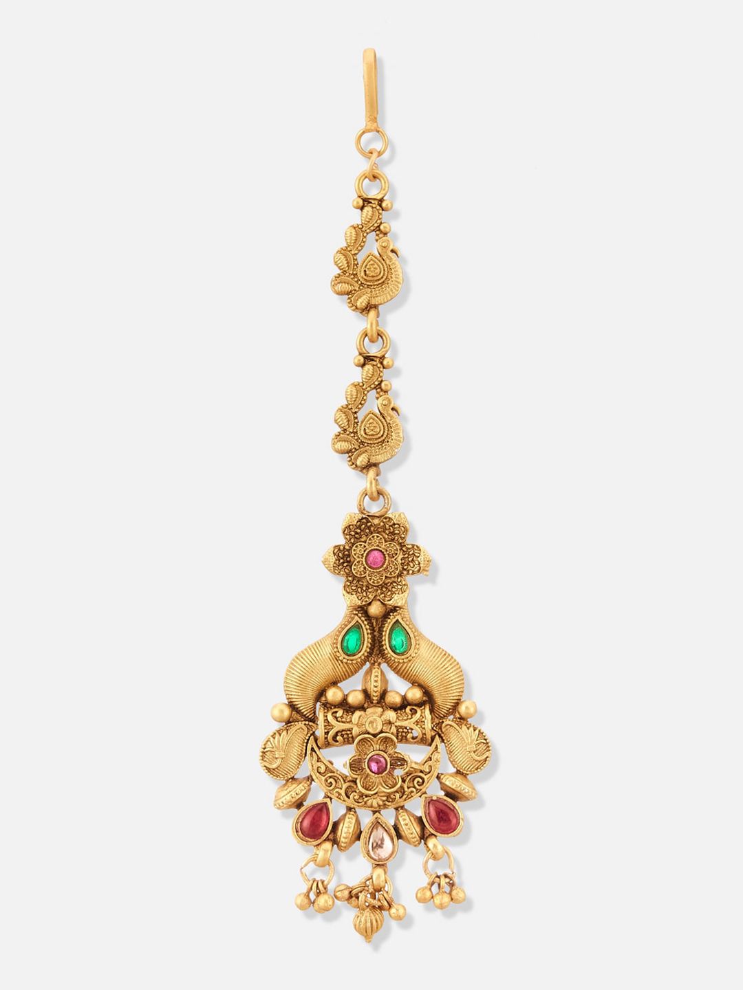 ATIBELLE Set Of 3 Gold-Plated Stone Studded & Beaded Maang Tikka