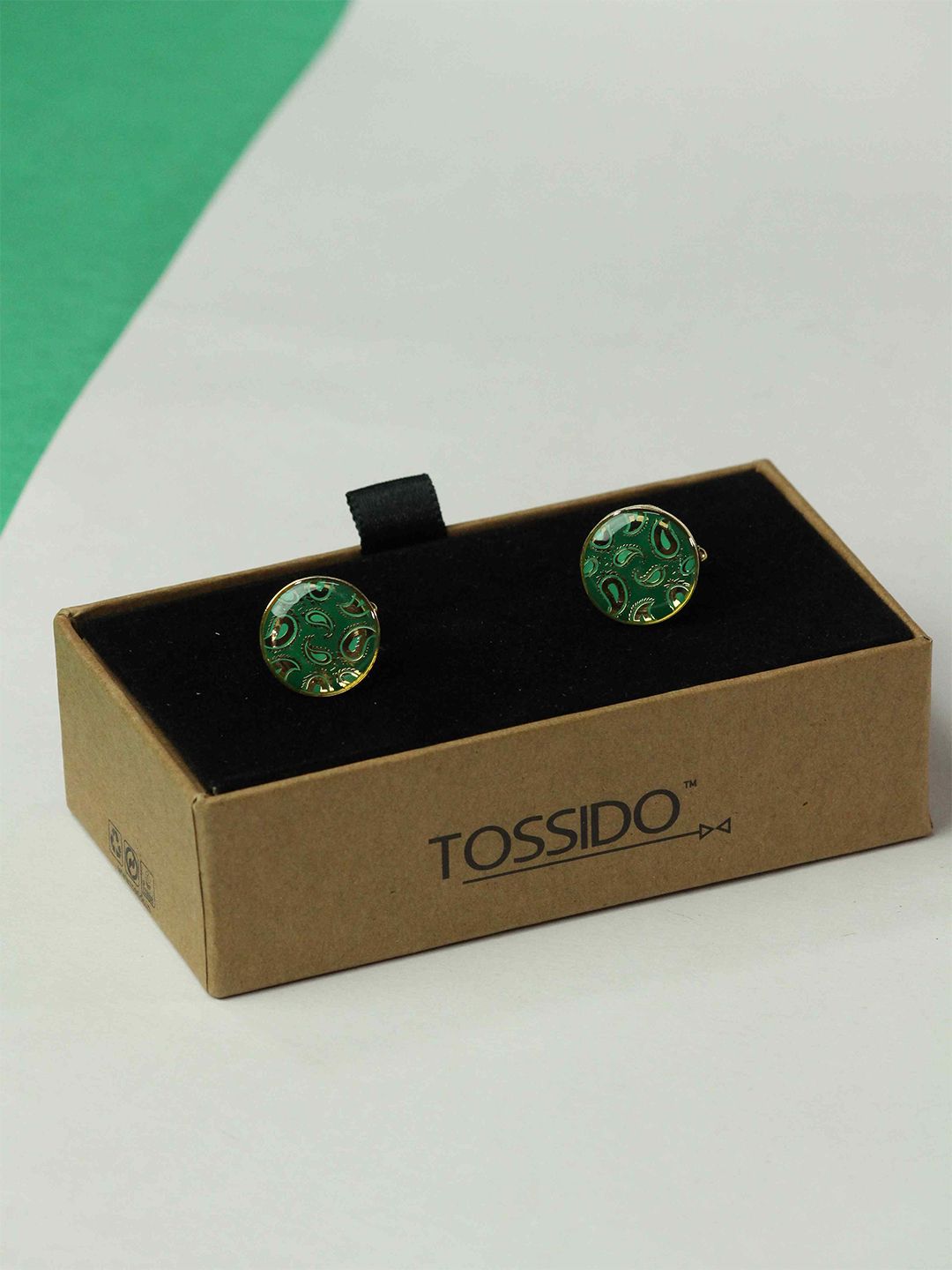 Tossido Men Paisley Printed Round Brass Cufflink-picture-25