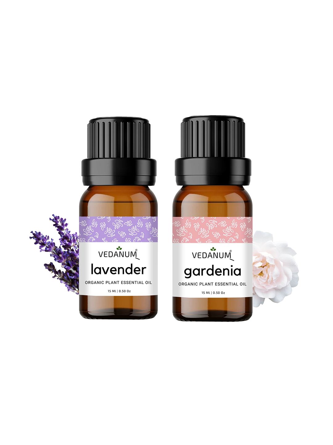 VEDANUM Set of 2 Organic Plant Essential Oils 15ml each - Lavender & Gardenia-image-0