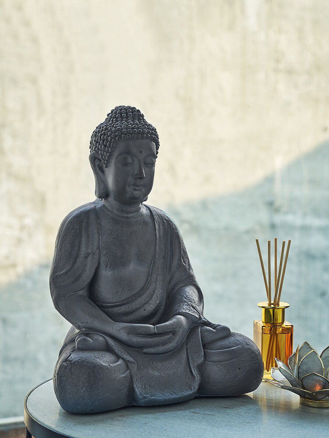 Pure Home and Living Grey Sitting Buddha Showpiece