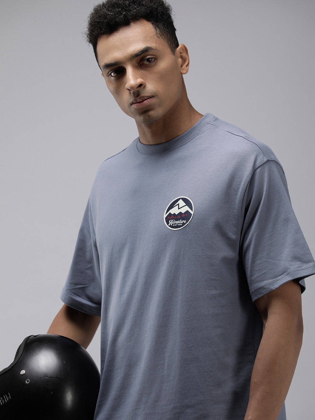 Roadster Men Grey Drop-Shoulder Sleeves Pure Cotton Oversize T-shirt