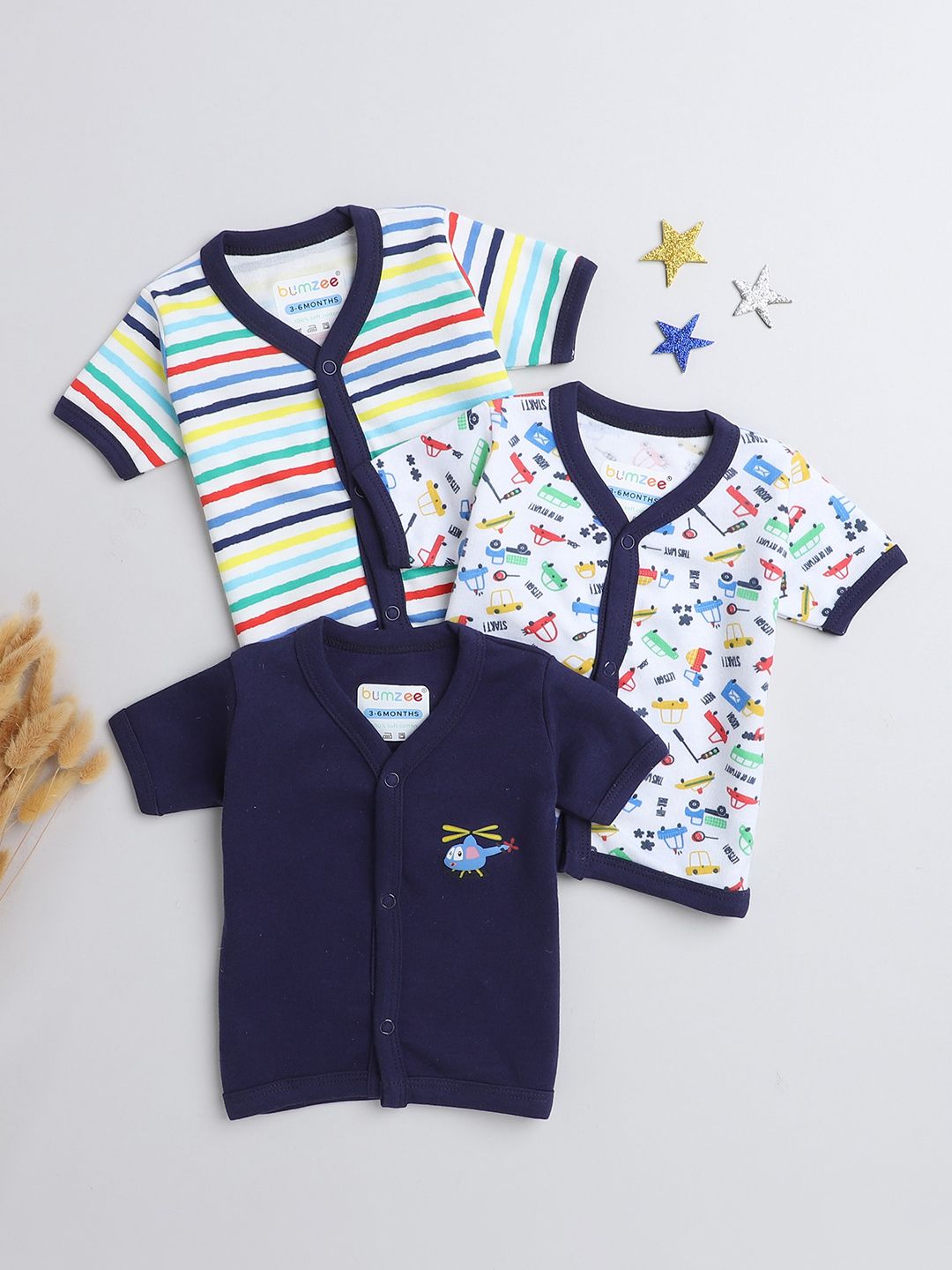 BUMZEE Infant Boys Pack Of 3 Cotton Jhablas-picture-12