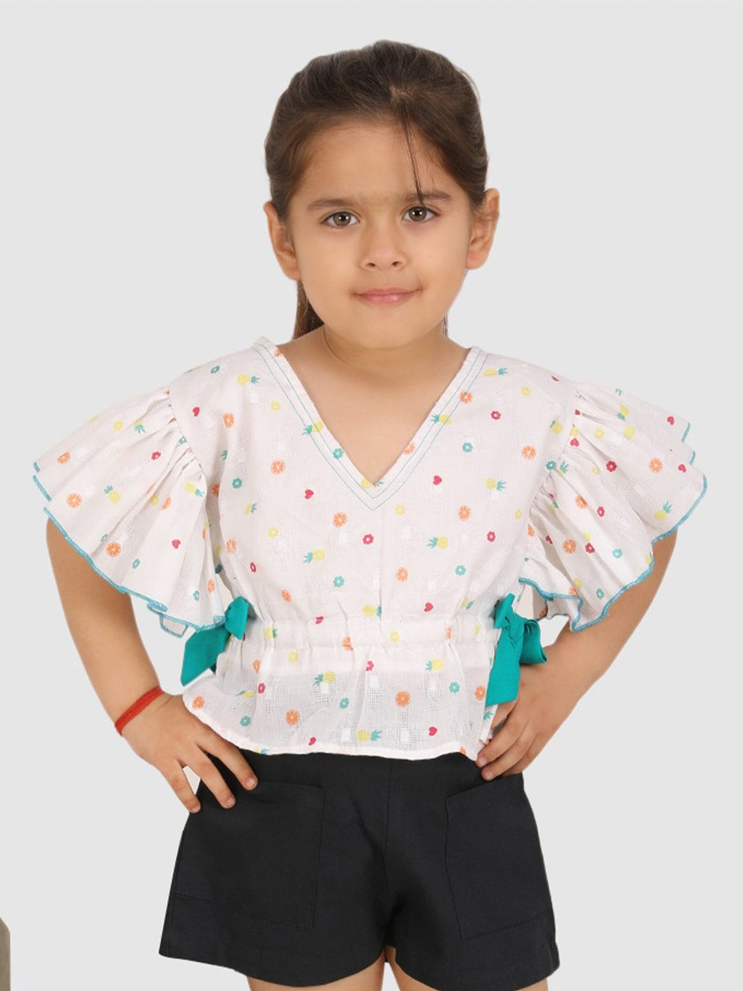 Jelly Jones Floral Printed V-Neck Flutter Sleeve Cotton Peplum Top-picture-29