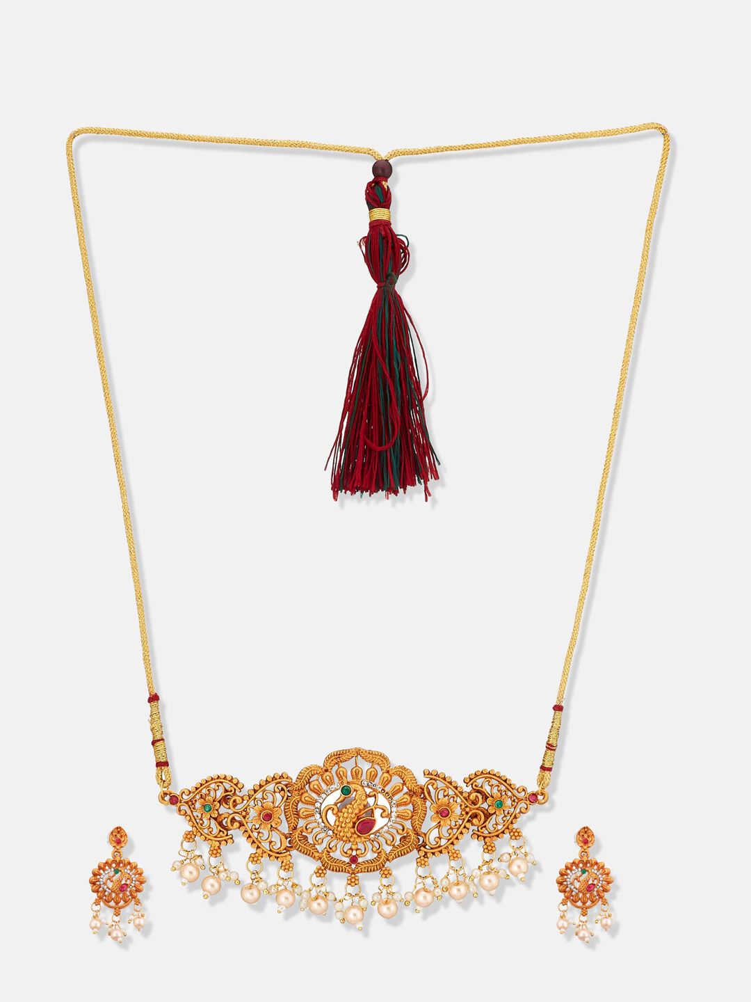 ATIBELLE Gold-Plated Stone-Studded & Beaded Jewellery Set