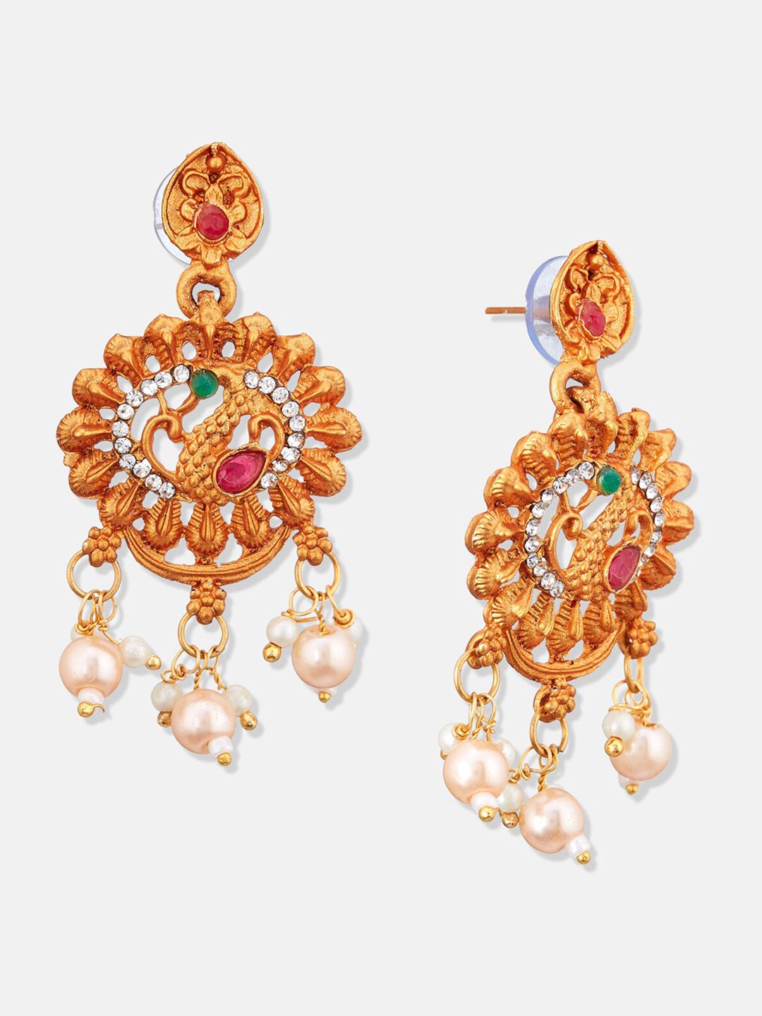 ATIBELLE Gold-Plated Stone-Studded & Beaded Jewellery Set