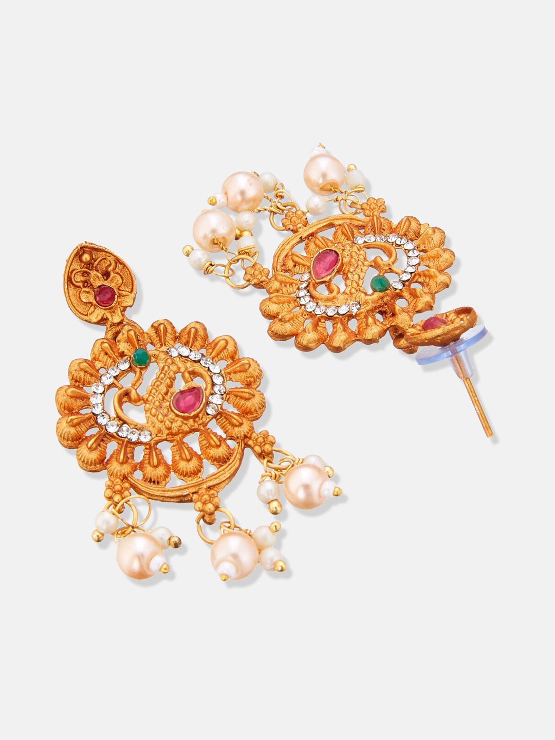 ATIBELLE Gold-Plated Stone-Studded & Beaded Jewellery Set