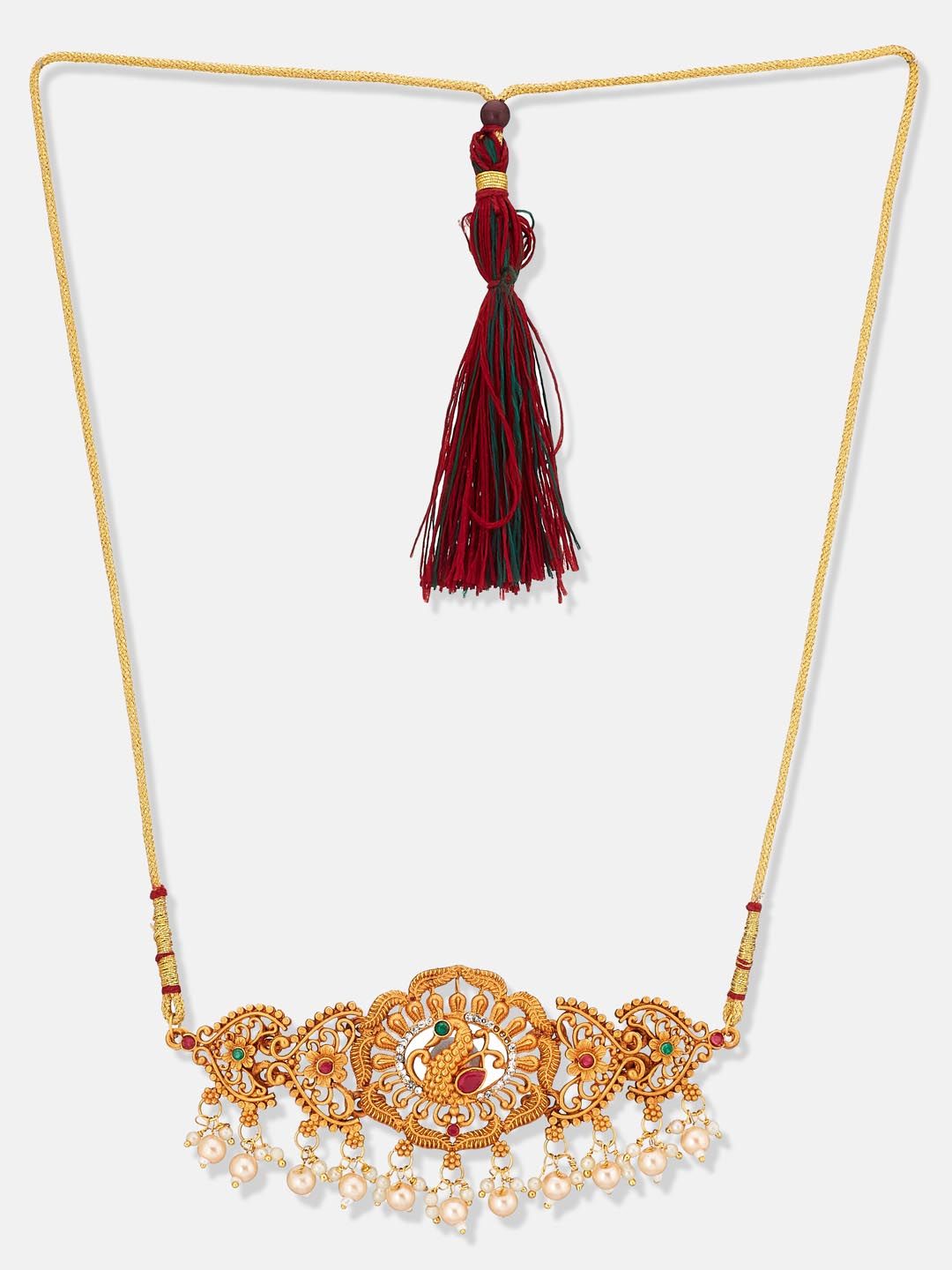 ATIBELLE Gold-Plated Stone-Studded & Beaded Jewellery Set