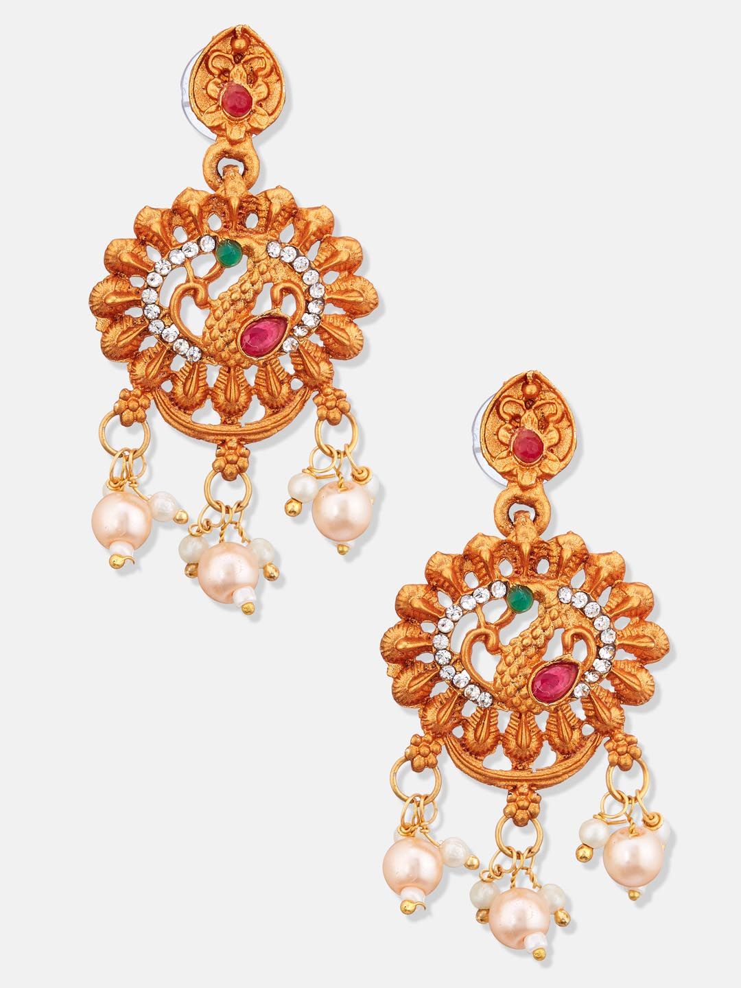 ATIBELLE Gold-Plated Stone-Studded & Beaded Jewellery Set