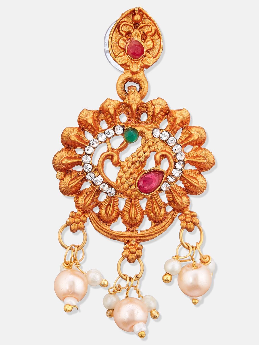 ATIBELLE Gold-Plated Stone-Studded & Beaded Jewellery Set