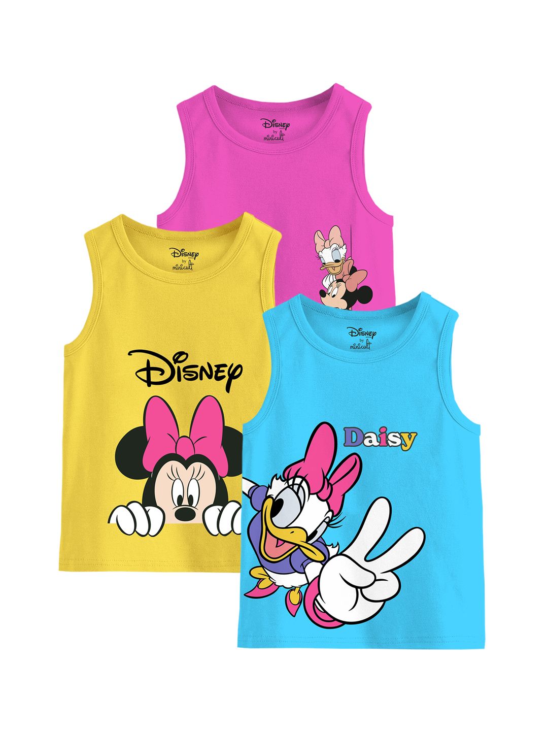 Minicult Girls Pack Of 3 Minnie Mouse Printed Cotton Tank Vest-picture-24