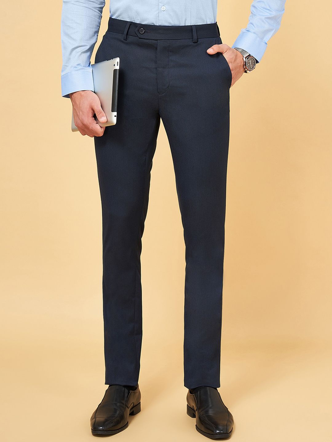 BYFORD by Pantaloons Men Mid Rise Slim Fit Formal Trousers Price