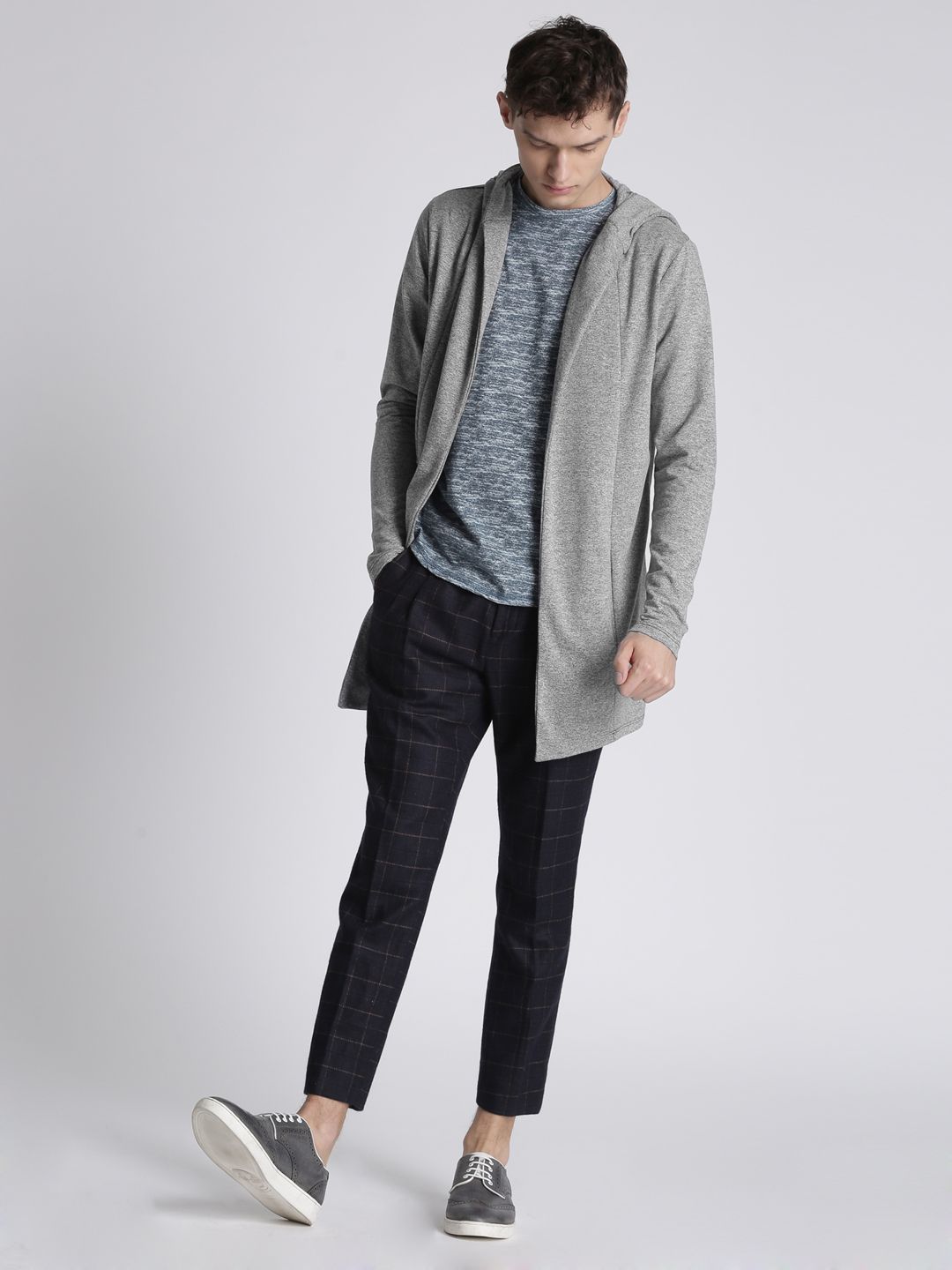 Splash Men Grey Melange Solid Hooded Sweatshirt-picture-41