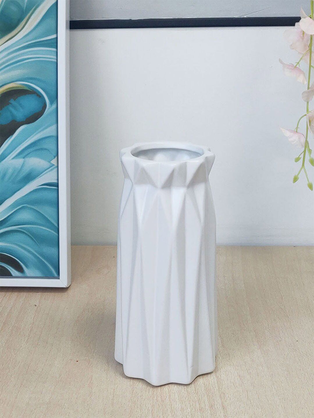 Art Street White Textured Ceramic Flower Vase-picture-23