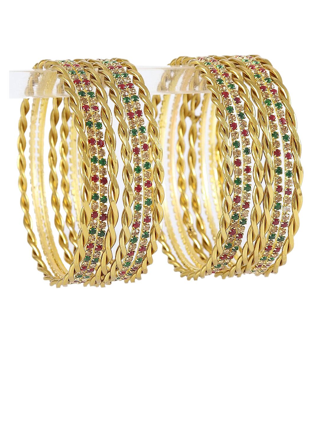 NMII Set Of 16 Zircon-Studded Glossy Finished Metal Bangles-picture-11