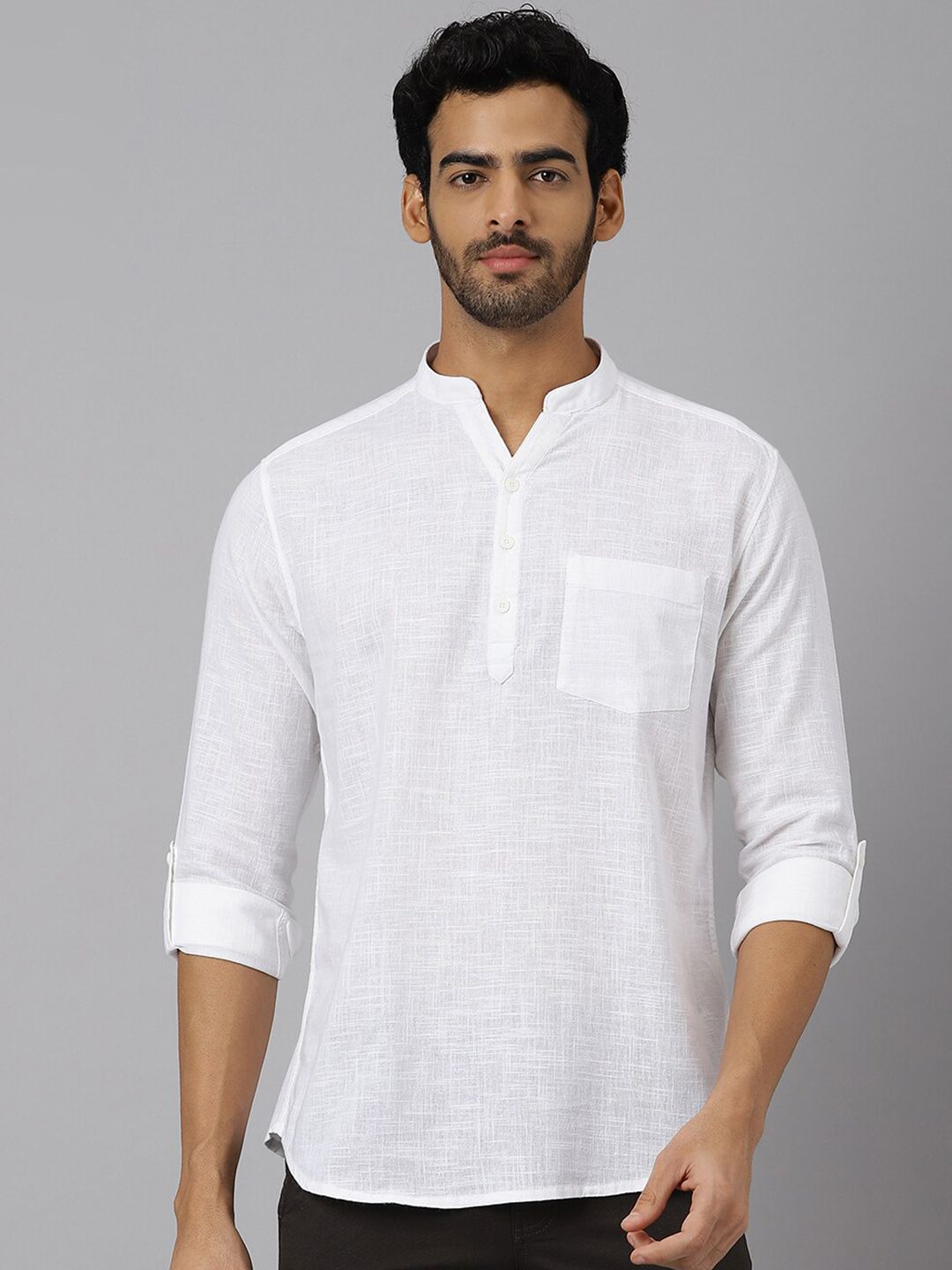 KINGDOM OF WHITE Mandarin Collar Straight Cotton Short Kurta-picture-58