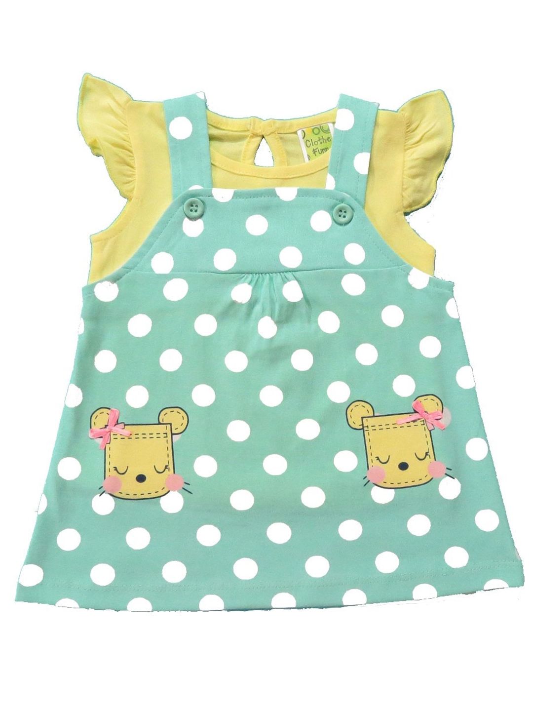 Clothe Funn Girls Polka Dots Printed Cotton Pinafore Dress With Top-picture-2