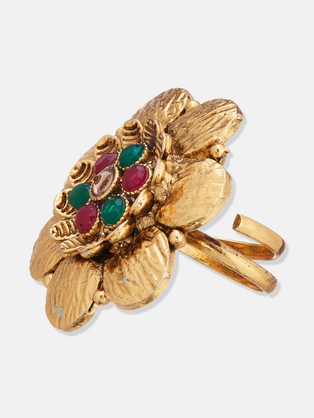 ATIBELLE Set Of 2 Gold & Silver-Plated Stone-Studded Adjustable Finger Rings