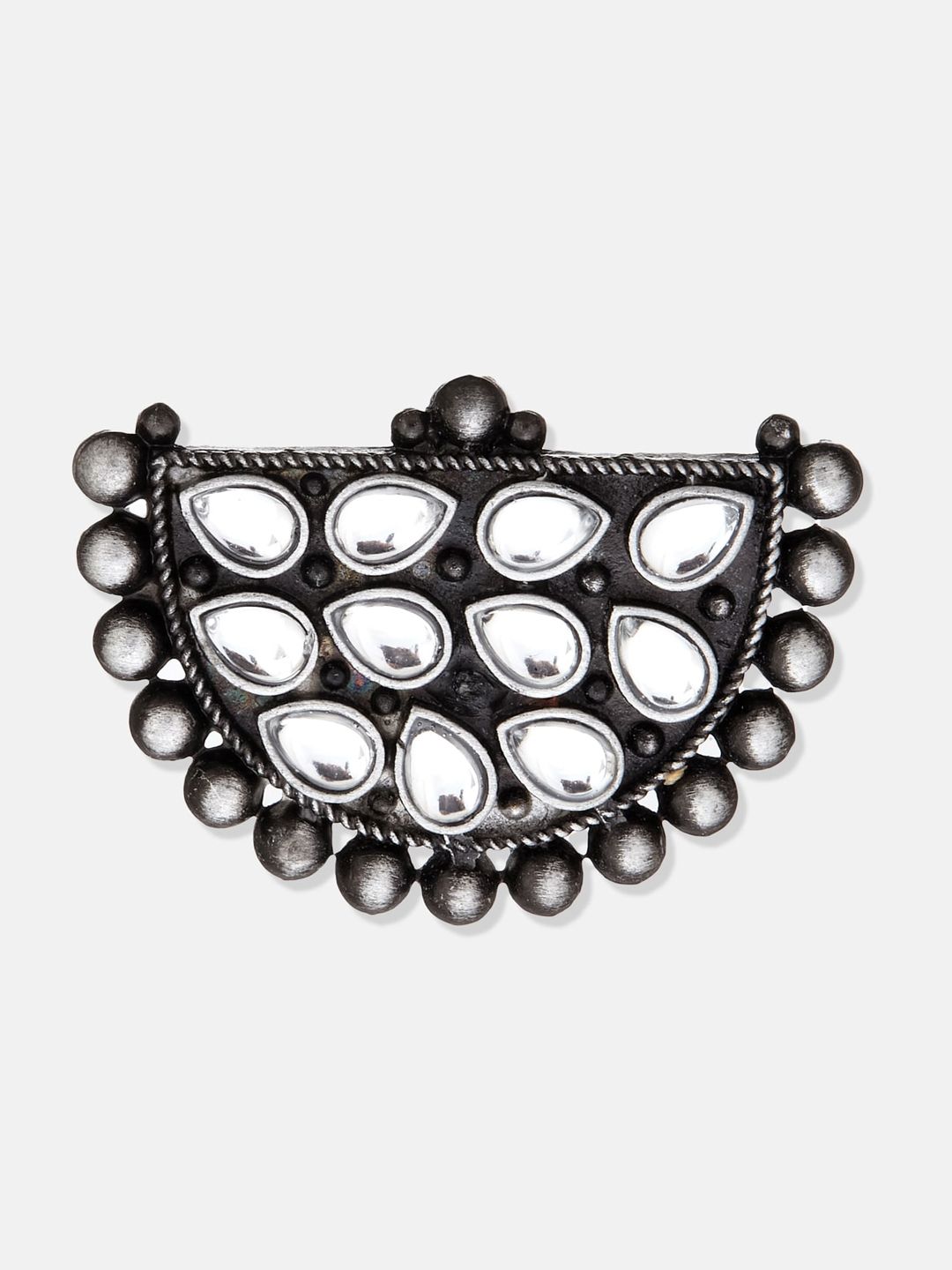 ATIBELLE Set Of 2 Gold & Silver-Plated Stone-Studded Adjustable Finger Rings