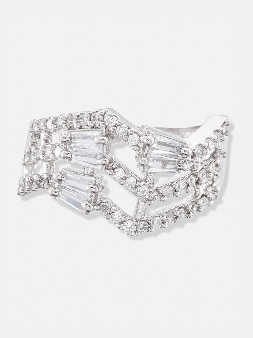 ATIBELLE Set Of 3 Gold & Silver-Plated Stone-Studded Brass Finger Rings