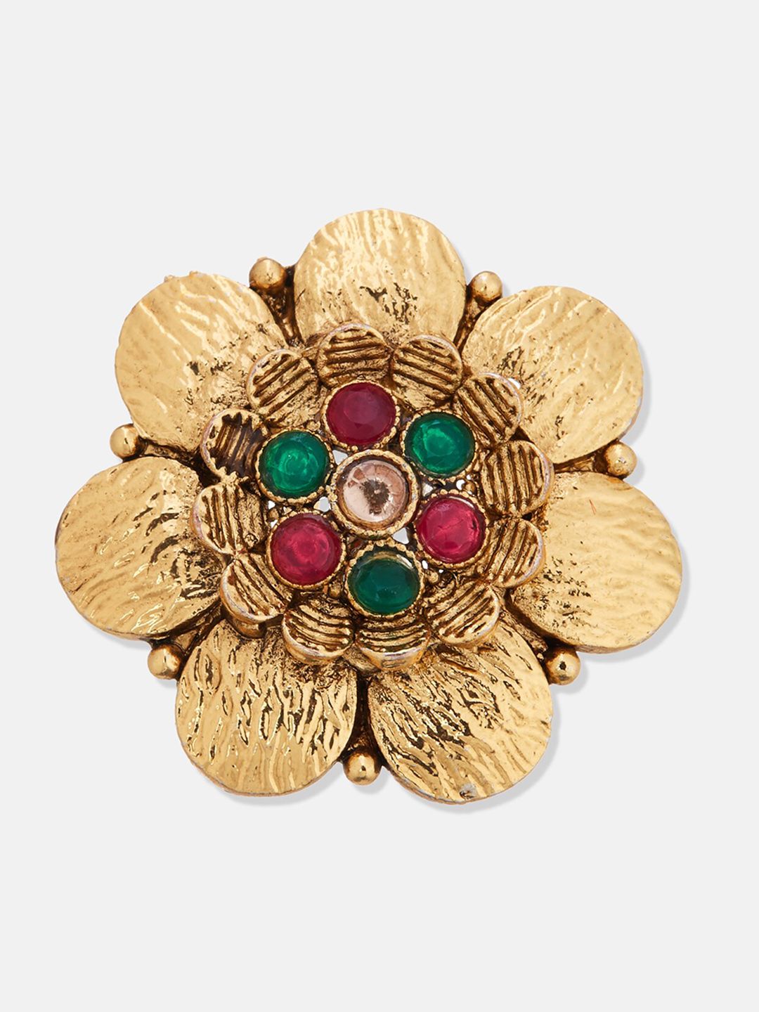 ATIBELLE Set Of 3 Gold & Silver-Plated Stone-Studded Brass Finger Rings
