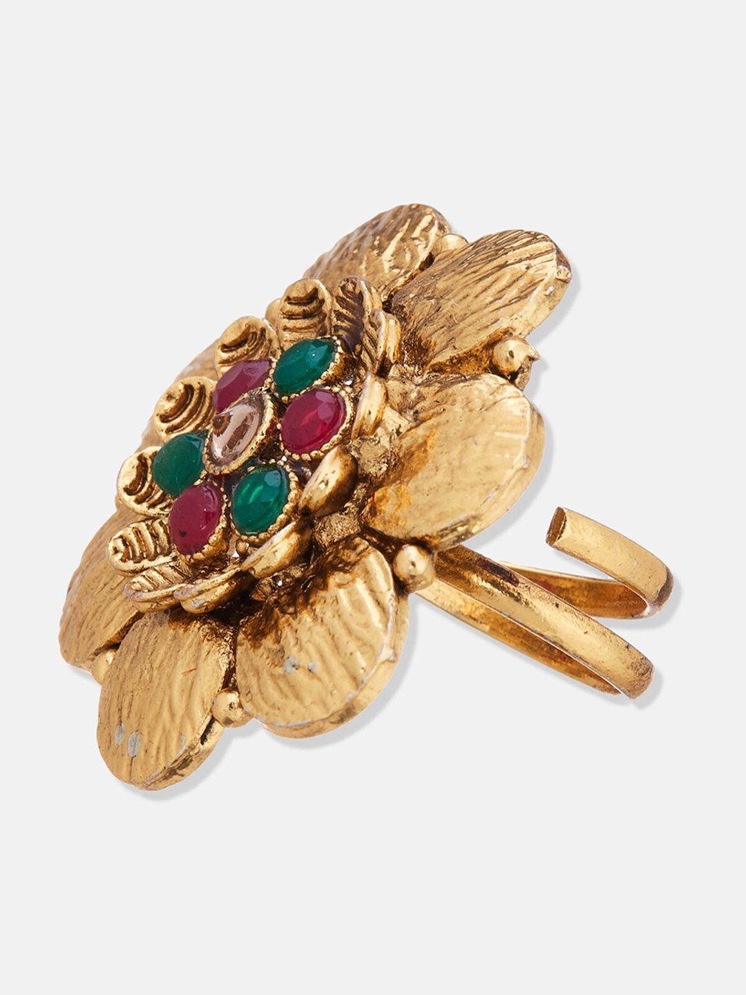 ATIBELLE Set Of 3 Gold & Silver-Plated Stone-Studded Brass Finger Rings