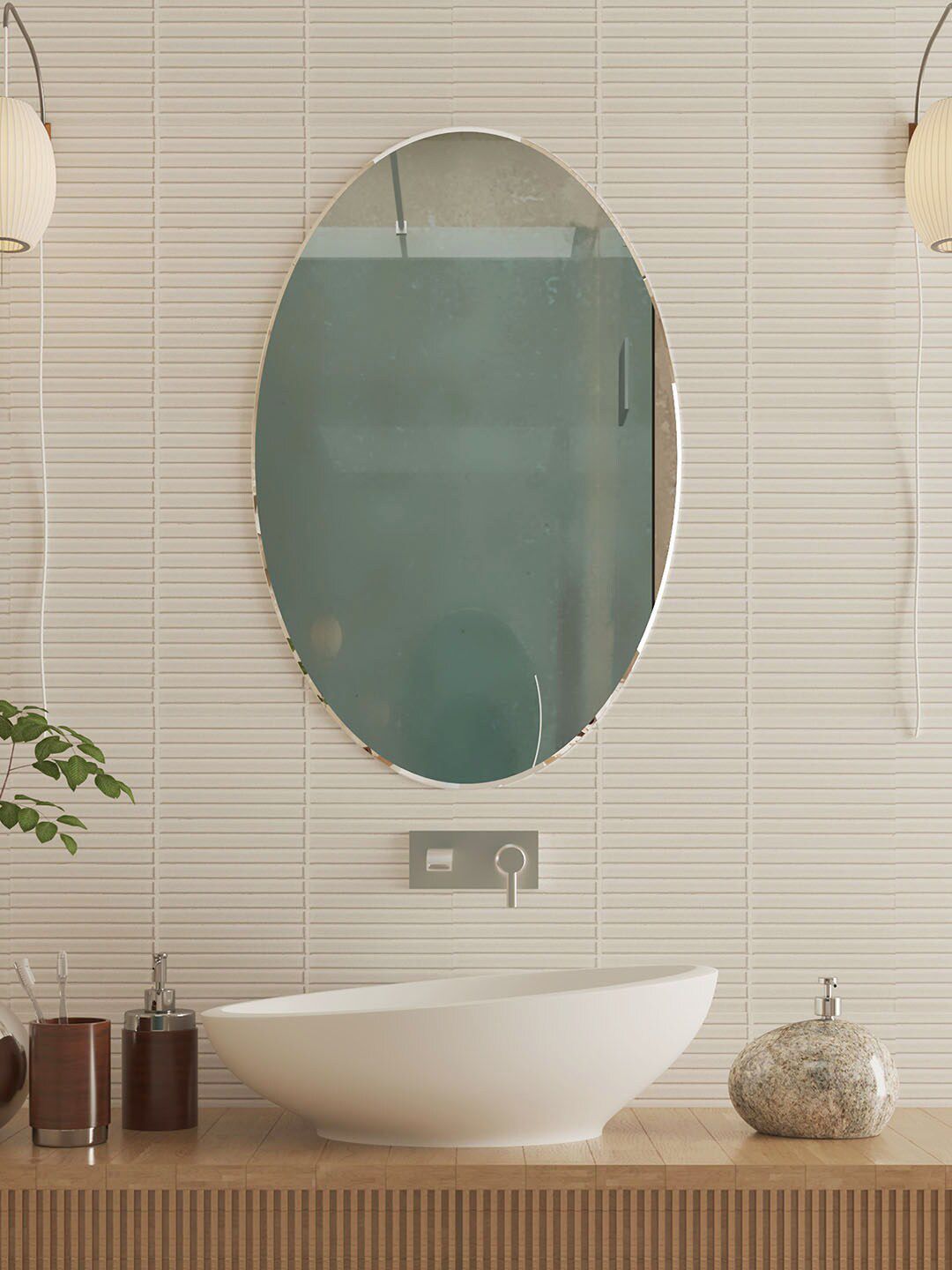 Art Street Grey Oval Shaped Glass Wall Mirror