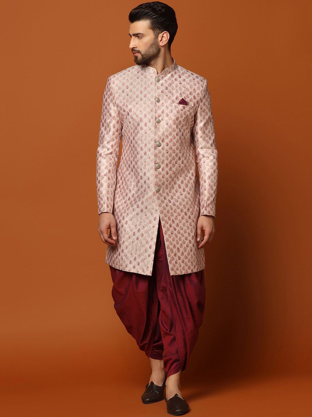 KISAH Woven-Design Cotton Sherwani Set
