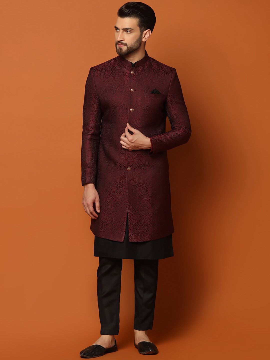 KISAH Self-Design Cotton Sherwani Set-picture-37