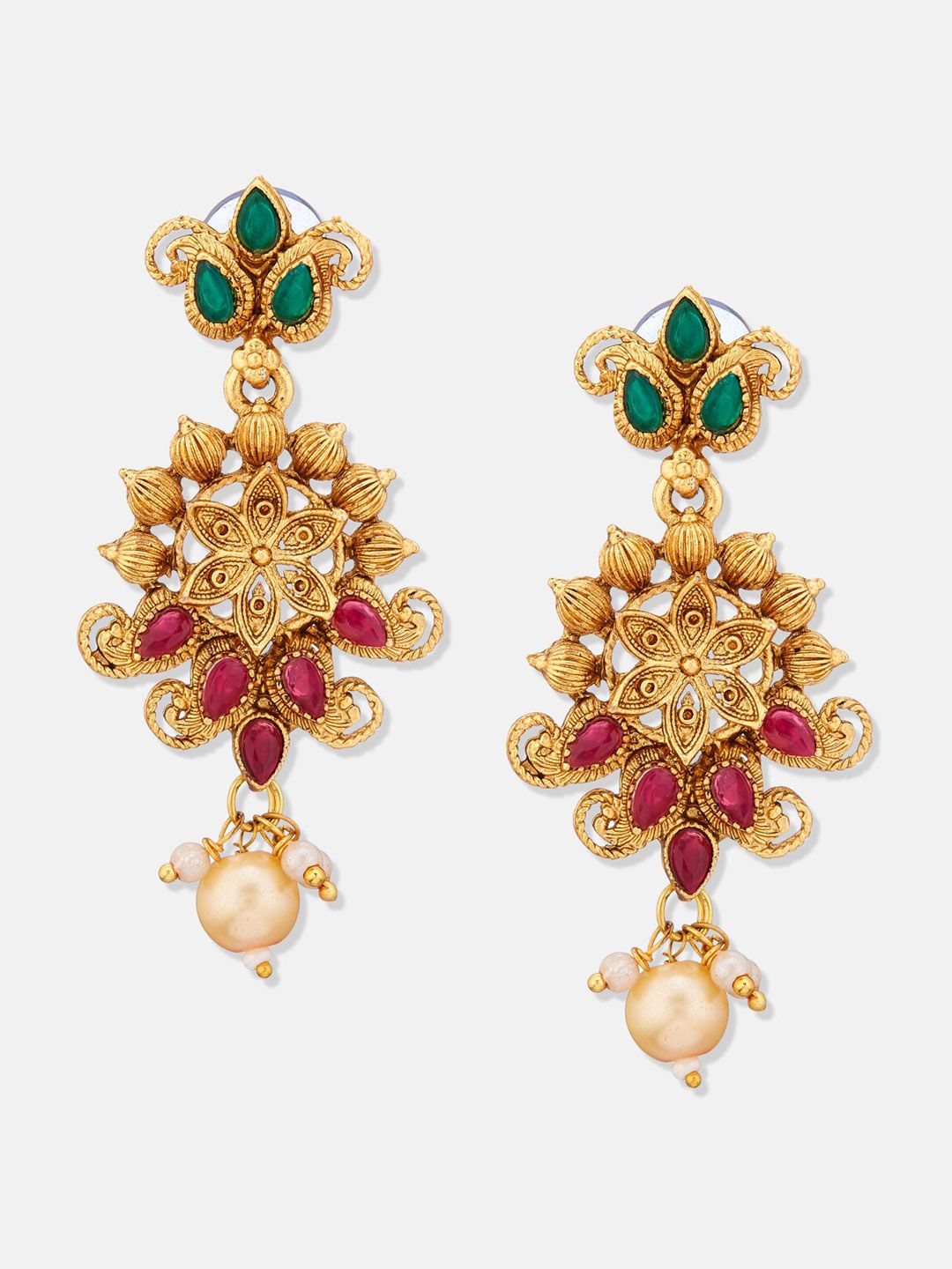ATIBELLE Gold-Plated Stone-Studded  & Beaded Jewellery Set
