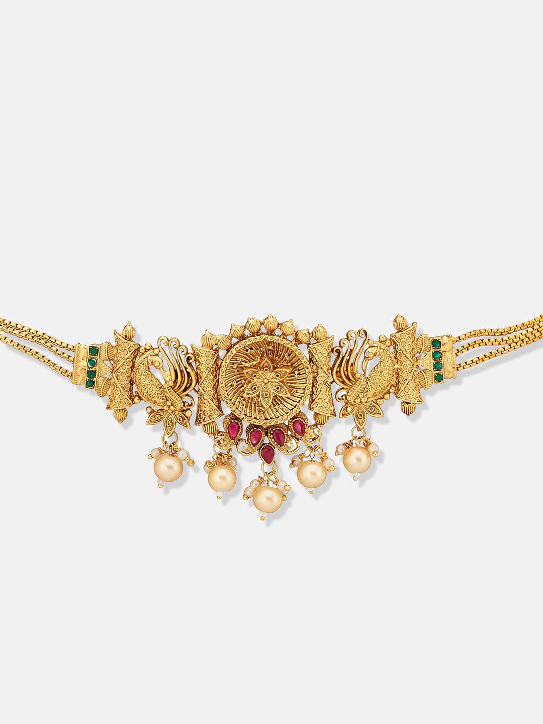 ATIBELLE Gold-Plated Stone-Studded  & Beaded Jewellery Set