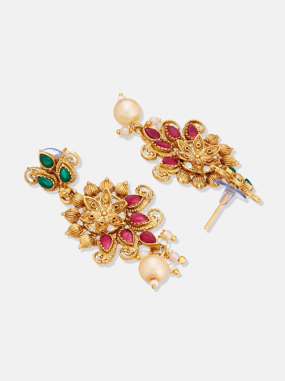 ATIBELLE Gold-Plated Stone-Studded  & Beaded Jewellery Set