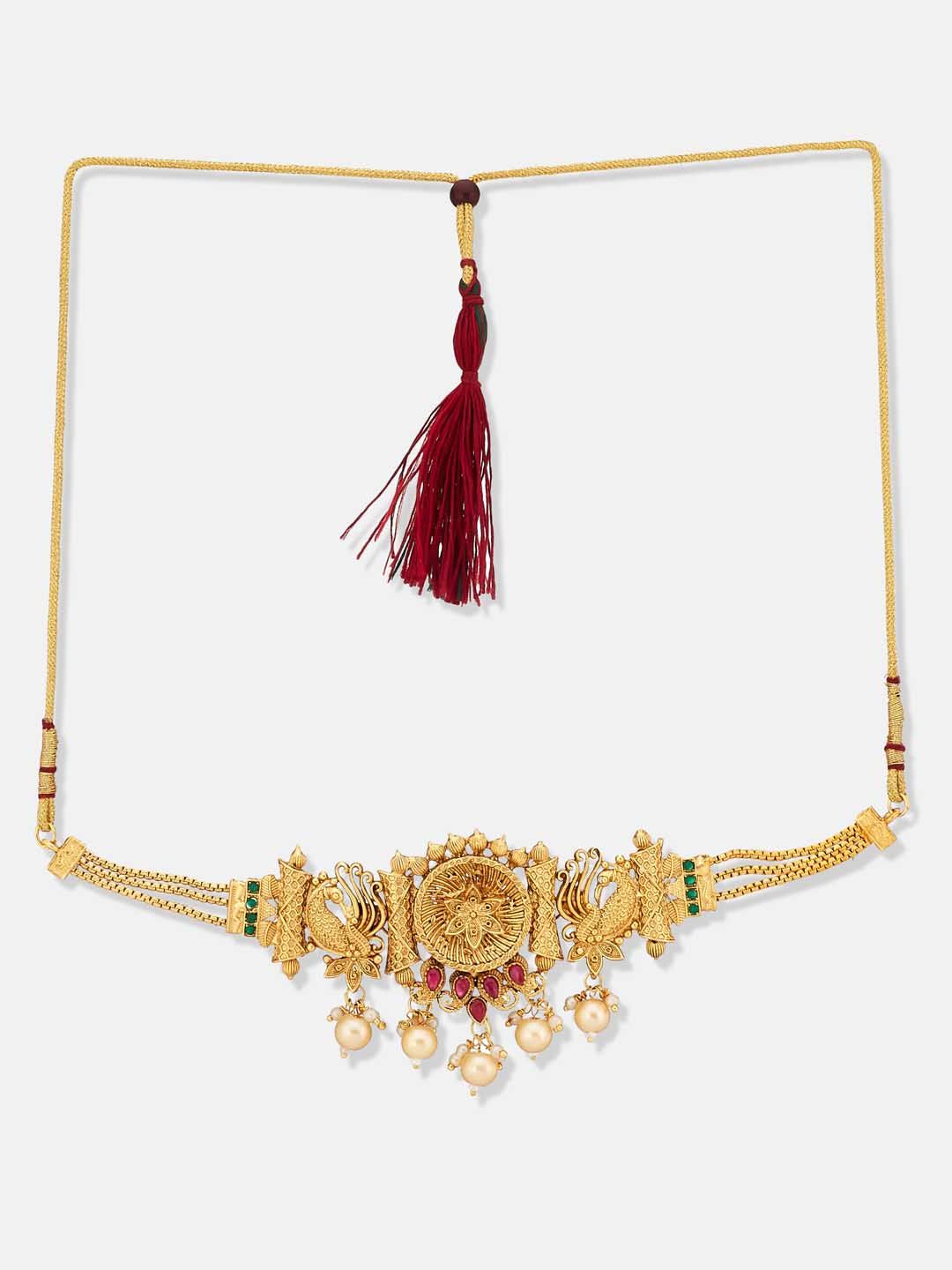 ATIBELLE Gold-Plated Stone-Studded  & Beaded Jewellery Set