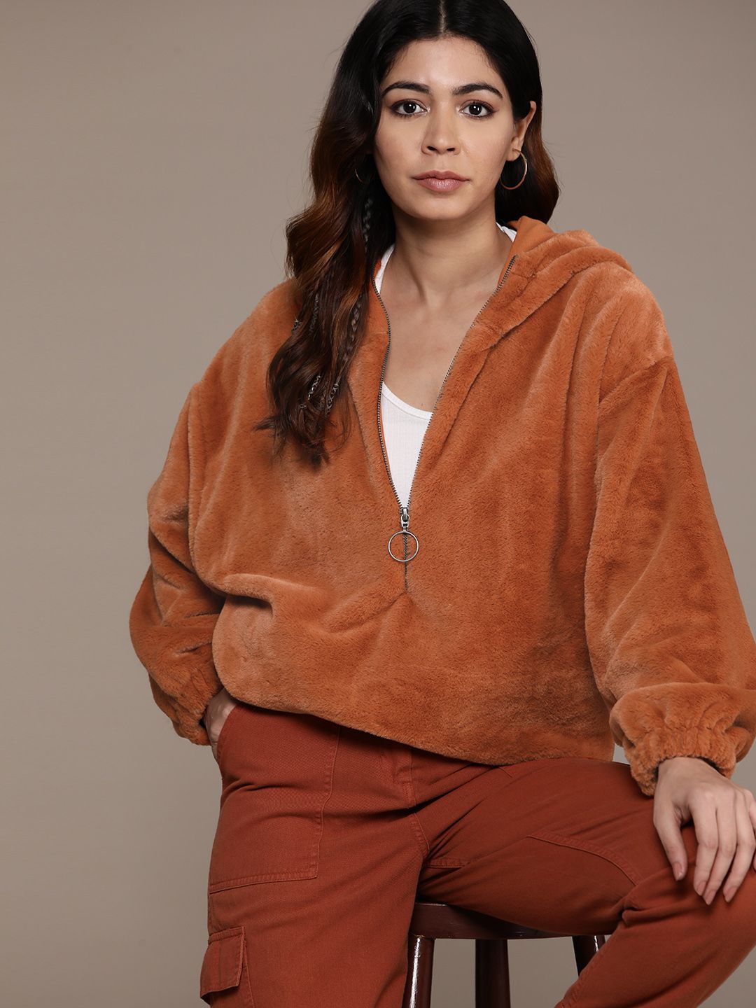 The Roadster Lifestyle Co. Faux Fur Oversized Hooded Sweatshirt-image-48