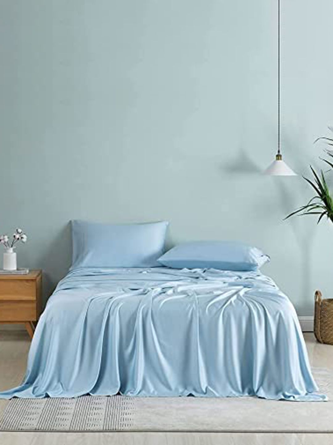 Bajo's Turquoise Blue 300 TC Cotton Queen Bedsheet With 2 Pillow Covers-image-38
