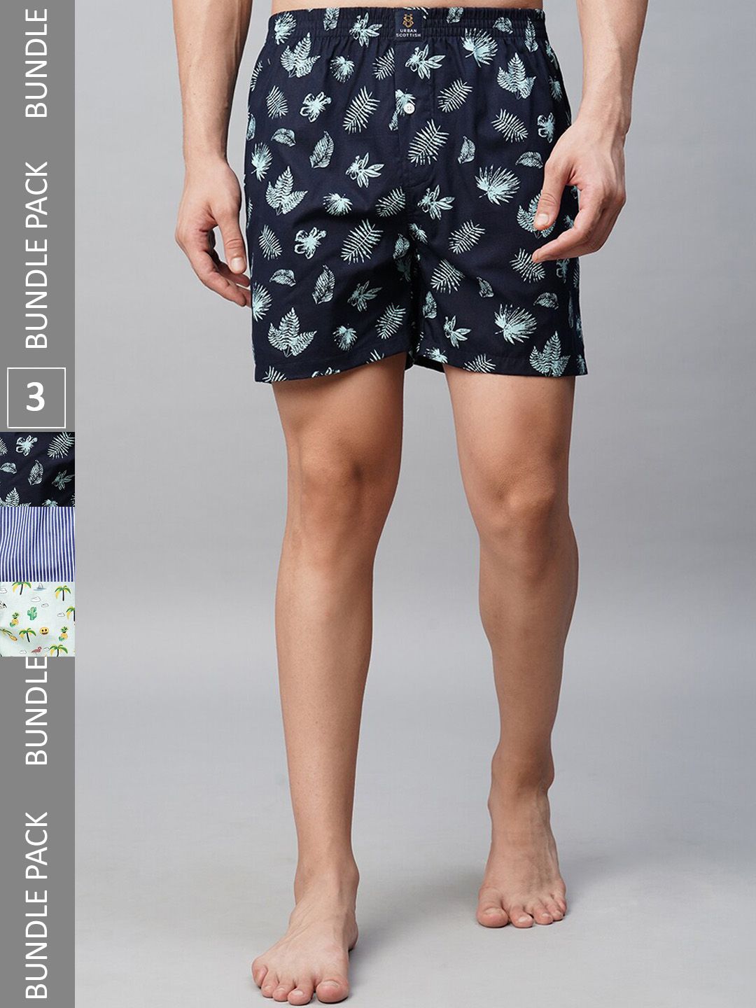 URBAN SCOTTISH Men Pack of 3 Mid-Rise Comfort Fit Printed Pure Cotton Boxers-picture-19