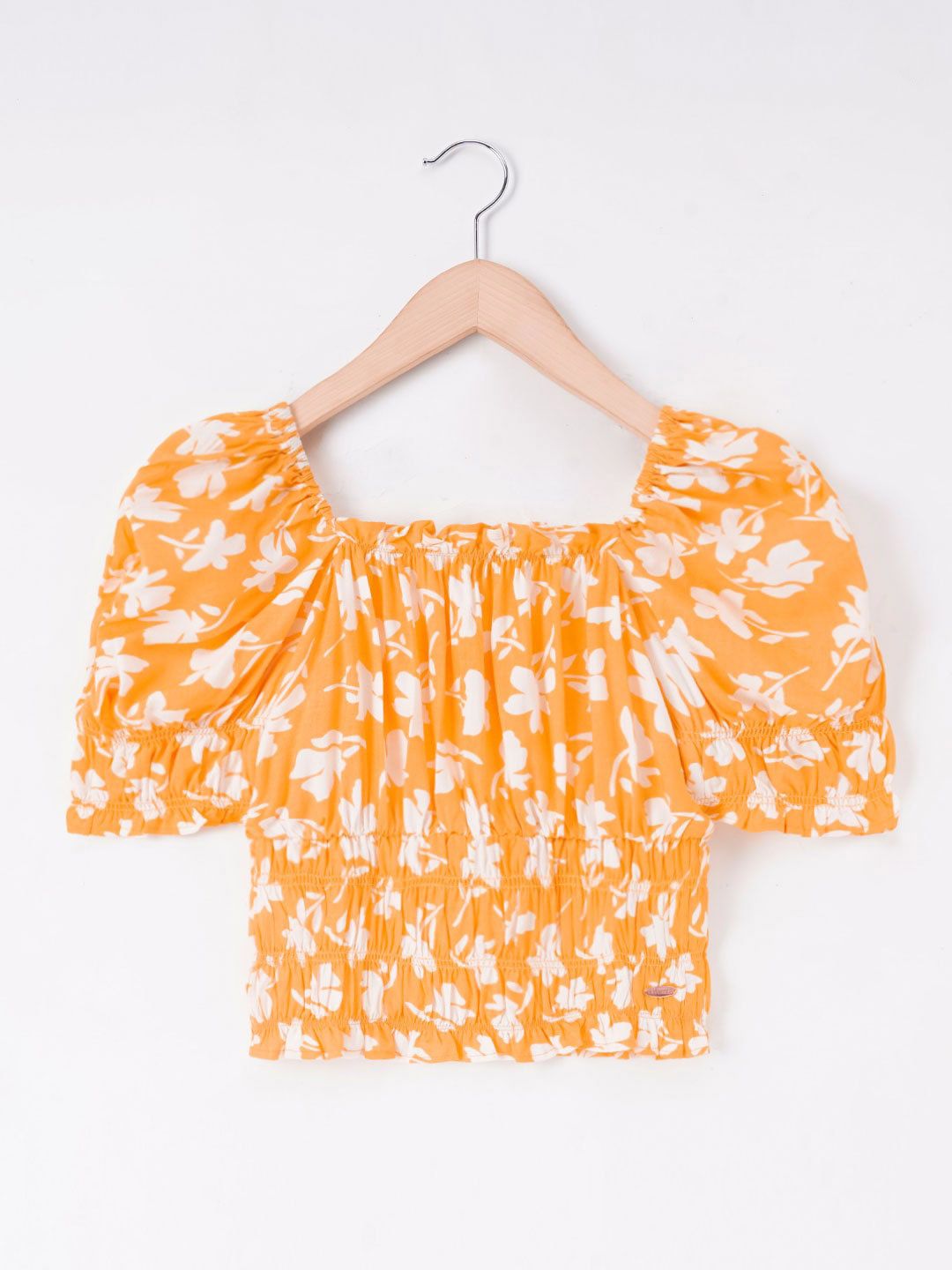 edheads Girls Floral Printed Square Neck Extended Sleeve Smocking Cotton Top-picture-33