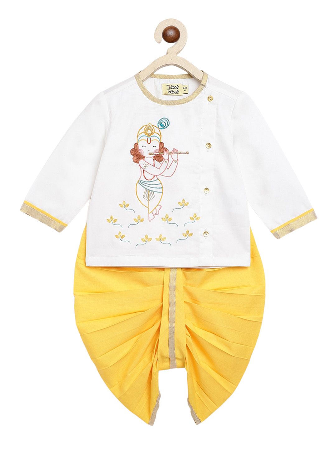 Tiber Taber Boys Ethnic Motifs Embroidered Pure Cotton Kurta With Dhoti Pants-picture-32