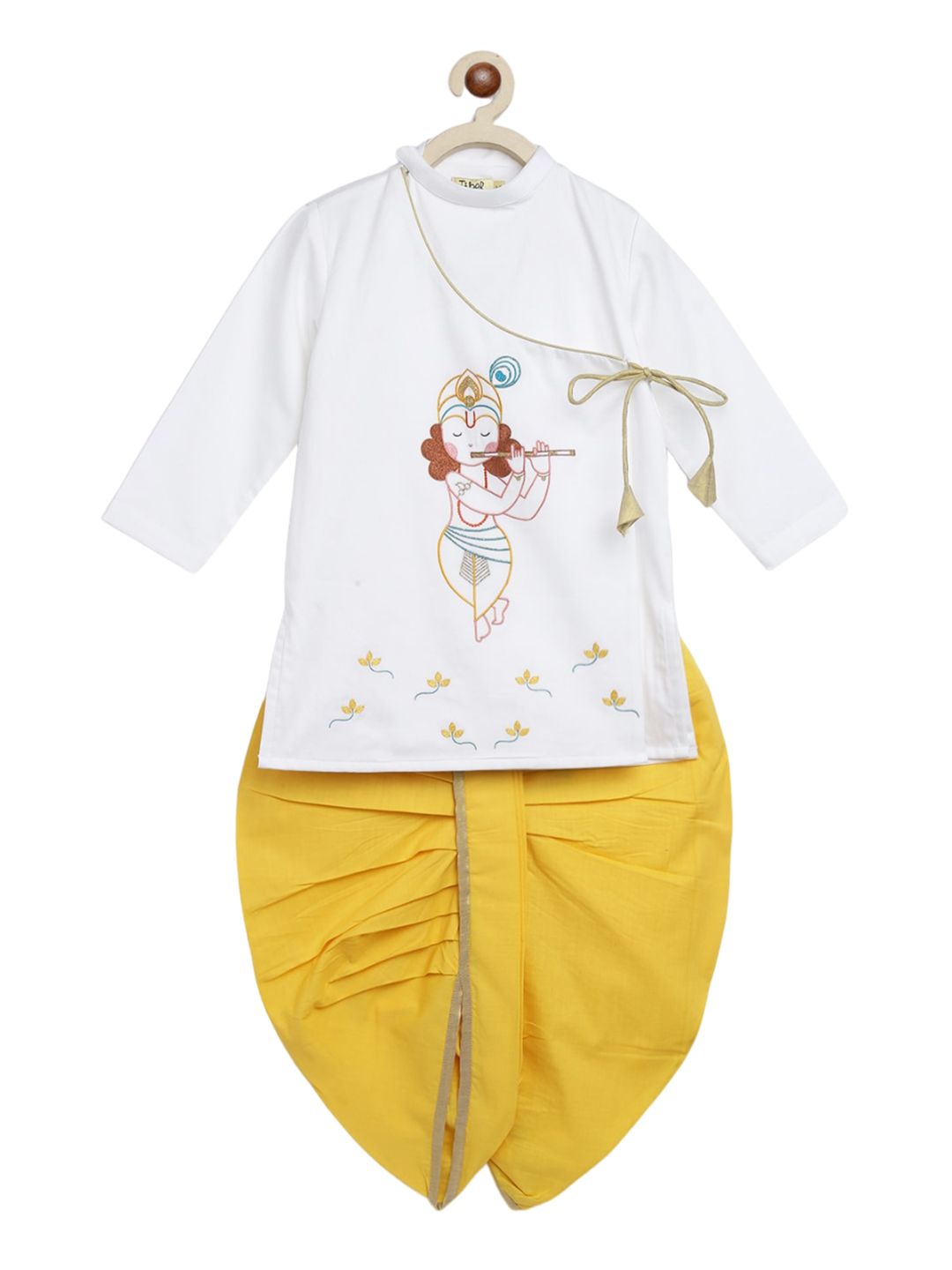 Tiber Taber Boys Ethnic Motifs Embroidered Pure Cotton Kurta With Dhoti Pants-picture-31