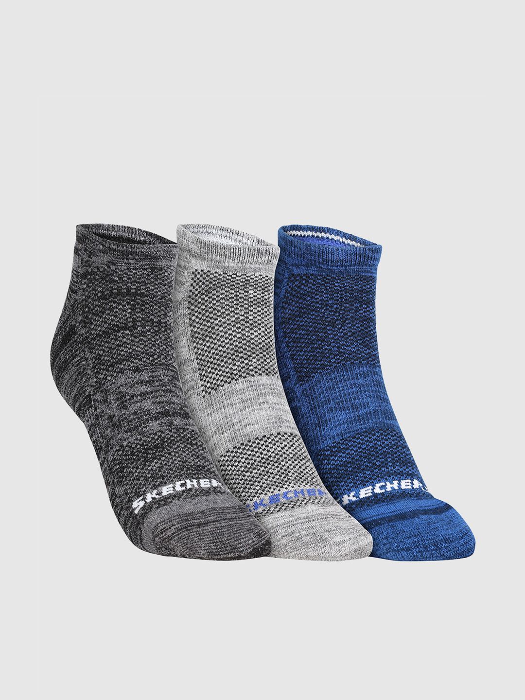 Skechers Men Pack Of 3 1/2 Terry No Show Patterned Cotton Ankle-Length Socks-picture-27