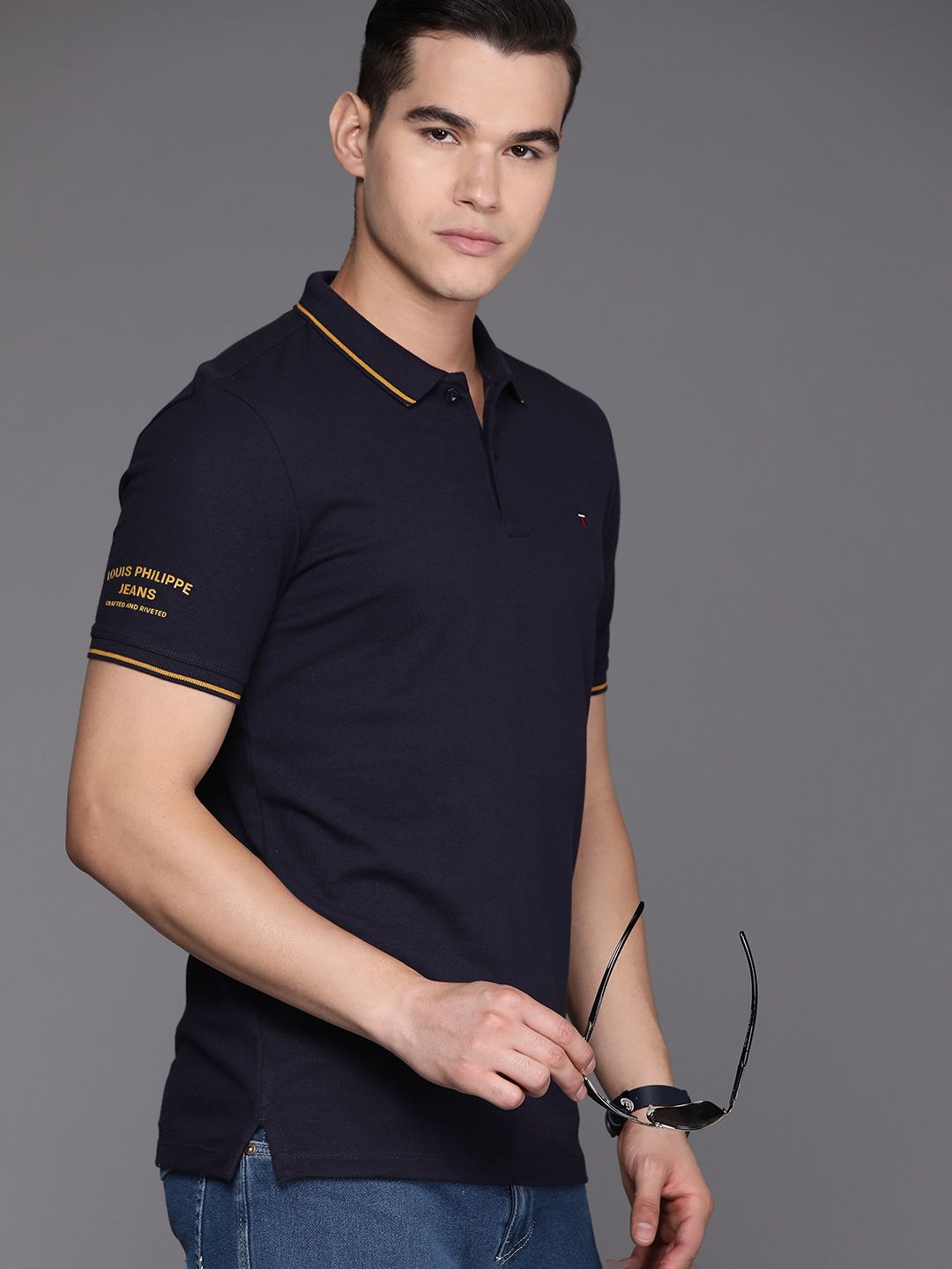 Buy Louis Philippe Men Black Solid Polo Collar T Shirt - Tshirts