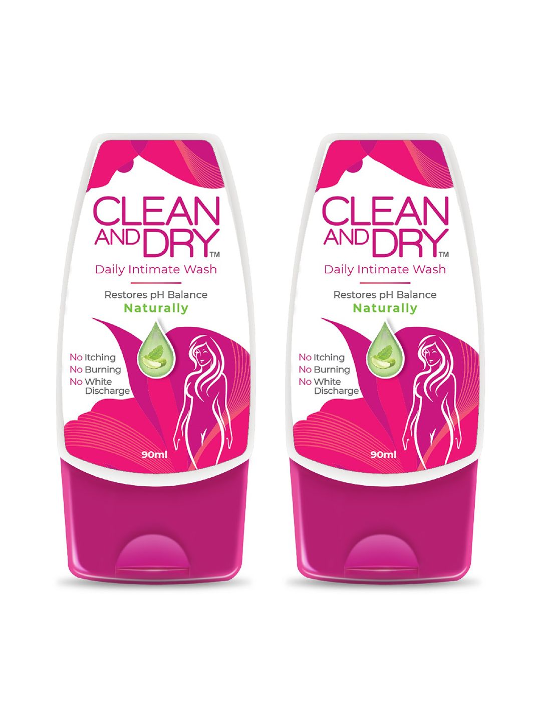 CLEAN AND DRY Set of 2 Natural Intimate Wash with Aloe Vera & Milk Extracts - 90ml each