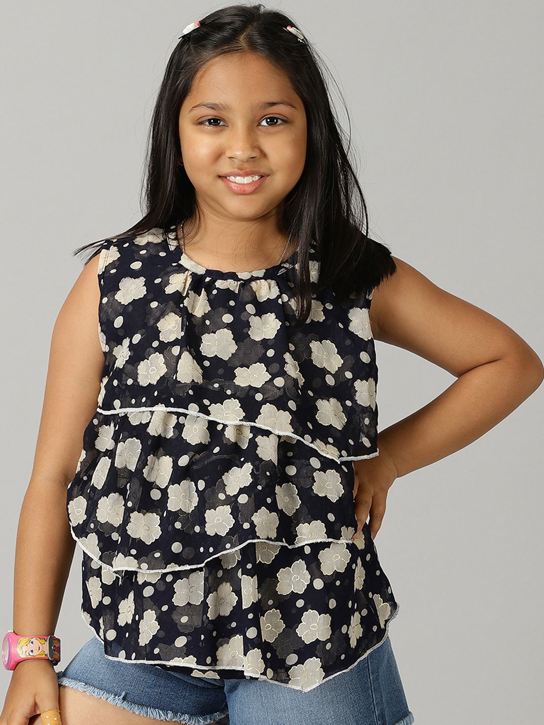 KiddoPanti Girls Floral Printed Georgette Top-image-27